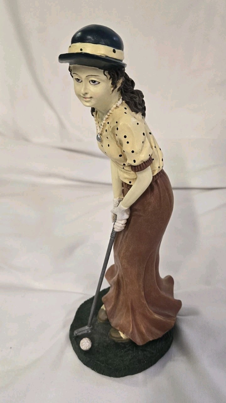 Vintage Lady Golfer Statue Figurine 9"