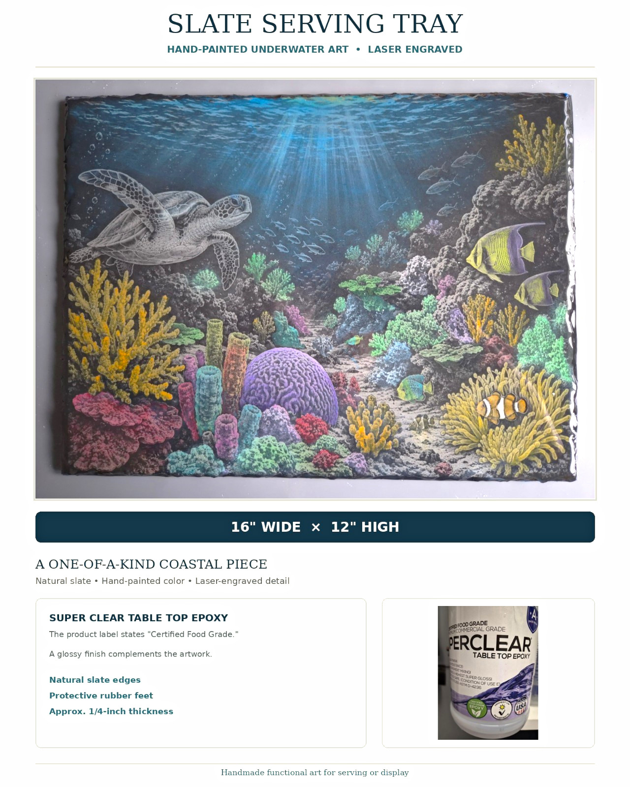 16 X 12 Slate Laser Engraved Serving Tray Hand Painted -Food Safe- Coral Reef 16 X 12 Slate Laser Engraved Serving Tray Hand Painted -Food Safe- Coral Reef