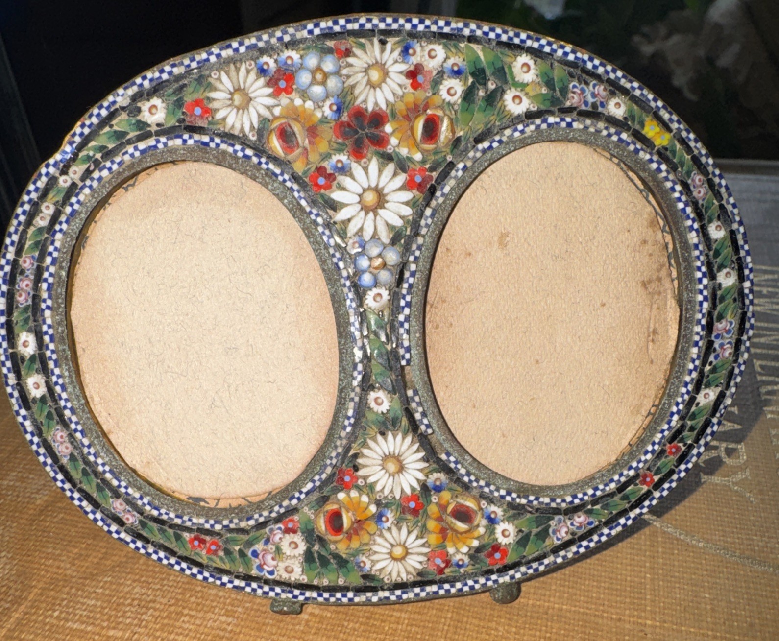 Vintage Italian Micro Mosaic Brass MCM Floral Red Photo/Picture Frame ITALY Made