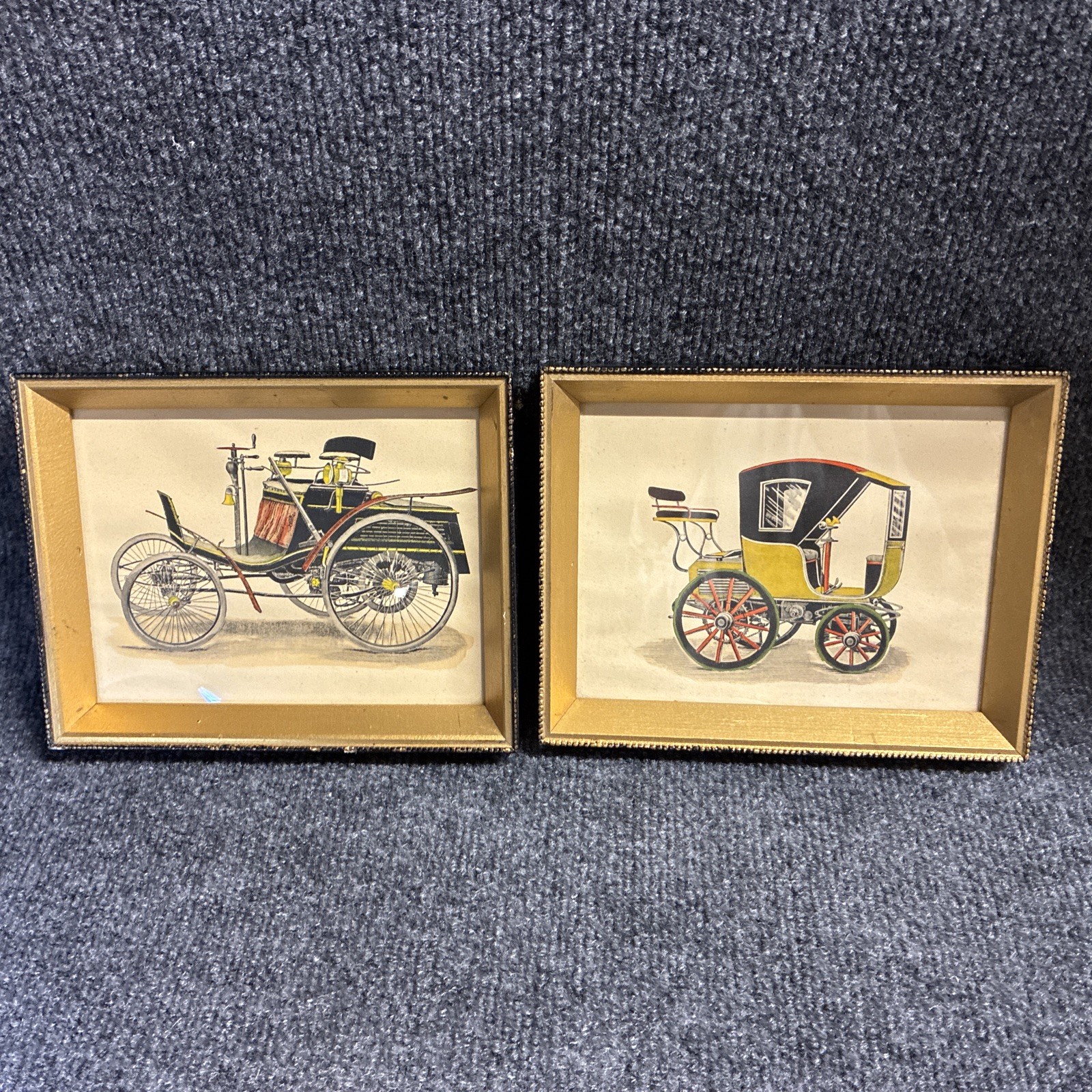 Pair Vintage Framed Historic Art Buggy Carriage Picture Painting Drawing Lot 2