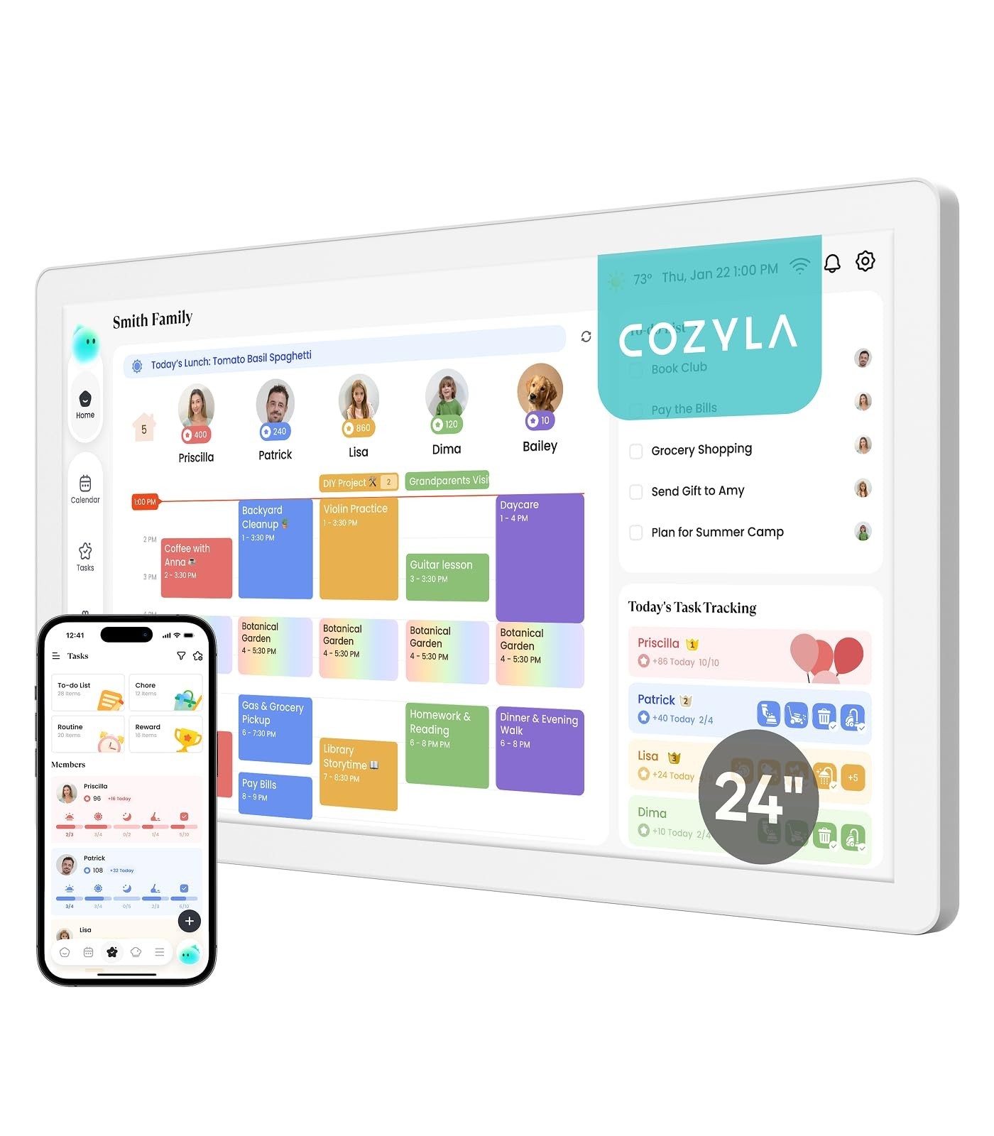 Calendar Neo: 24" Digital Calendar Wall Touch Screen with Wall Mount
