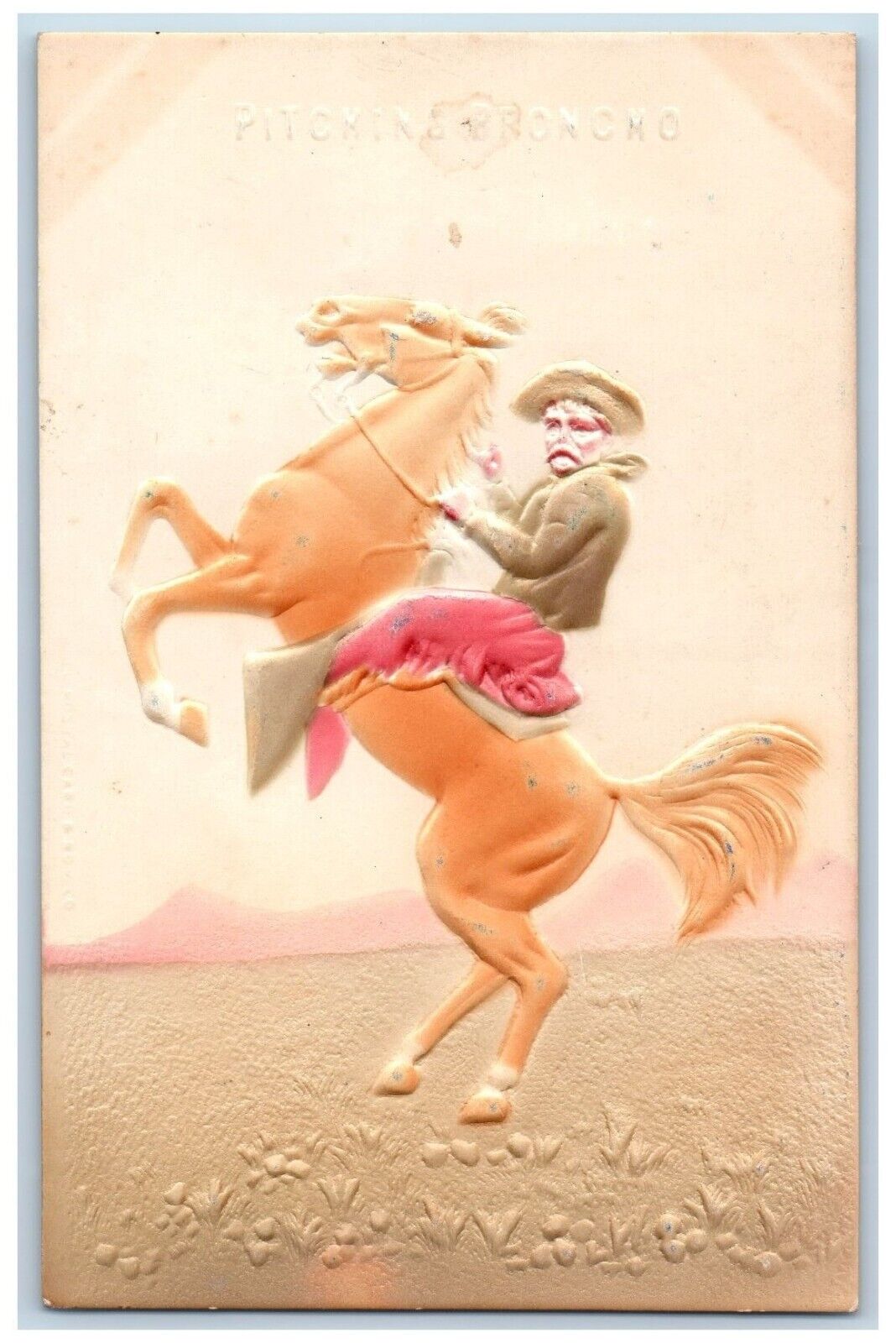 Utica Montana MT Postcard Horse Cowboy Rodeo Airbrushed Embossed c1910\'s Antique