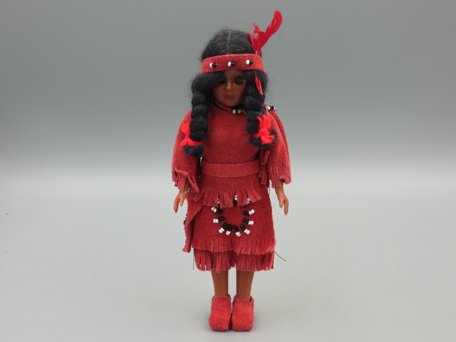 Vintage 1950s Native American Style Souvenir Doll Hard Plastic w/ Suede & Beads Vintage 1950s Native American Style Souvenir Doll Hard Plastic w/ Suede & Beads