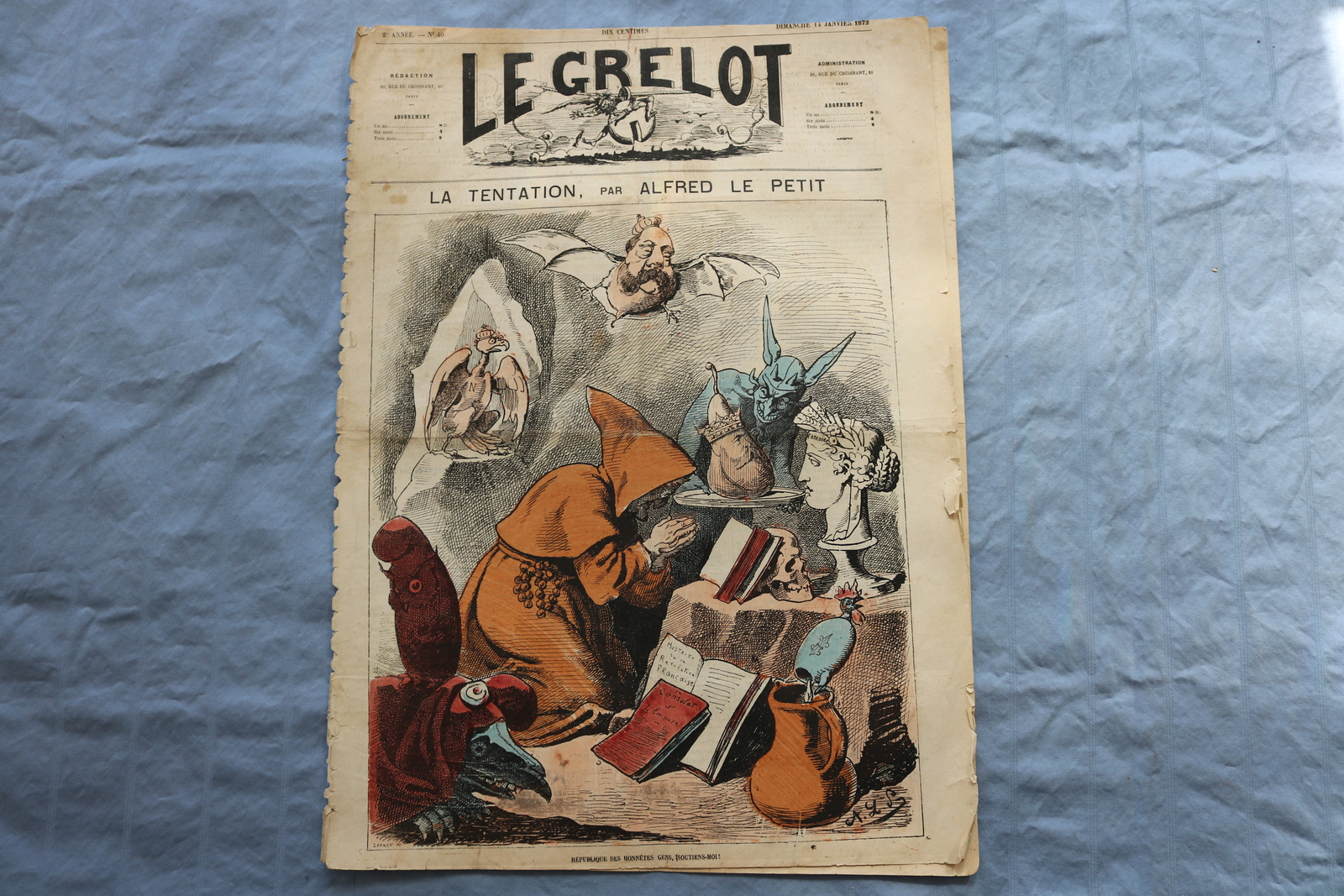 1872 JANUARY 14 LE GRELOT NEWSPAPER - LA TENTATION - FRENCH - NP 8574 1872 JANUARY 14 LE GRELOT NEWSPAPER - LA TENTATION - FRENCH - NP 8574