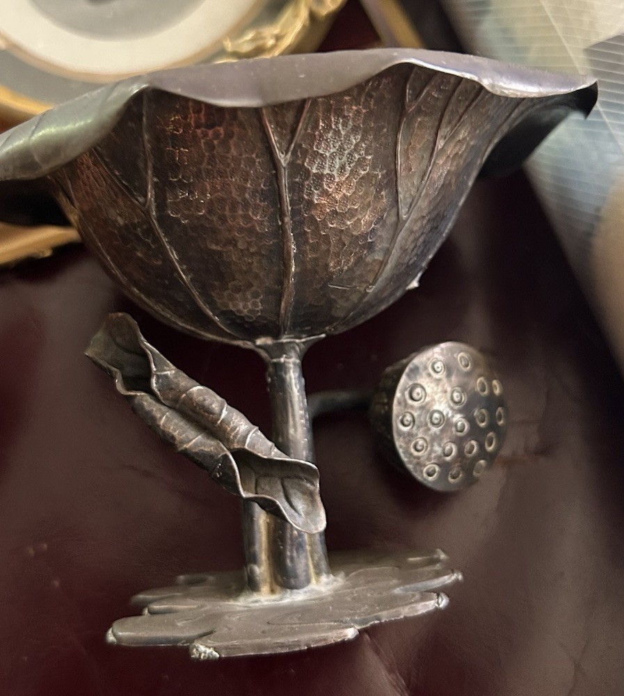 c1890's Japanese Meiji Period Bronze? Silver?Ikebana Lotus Blossom Bowl c1890's Japanese Meiji Period Bronze? Silver?Ikebana Lotus Blossom Bowl