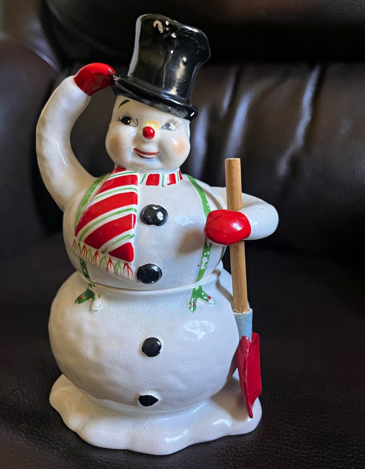 Rare Vintage 1950s Napco Cream & Sugar Stackable Snowman Original Shovel Rare Vintage 1950s Napco Cream & Sugar Stackable Snowman Original Shovel