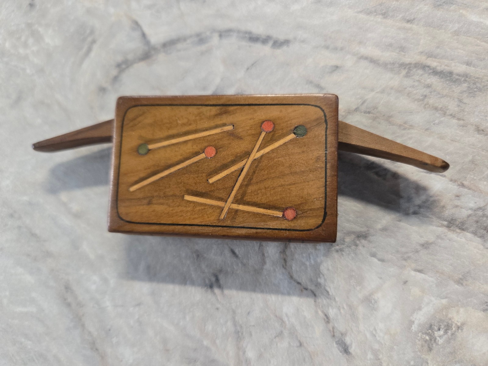 Antique Victorian Era Wooden Match Safe Vesta Case Inlaid Wood Matchsticks Antique Victorian Era Wooden Match Safe Vesta Case Inlaid Wood Matchsticks