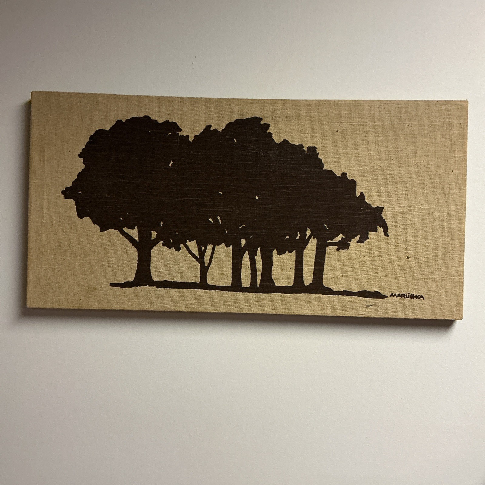Vintage MCM Marushka Brown Monotone Forest Trees Silkscreen Linen On Stretcher Vintage MCM Marushka Brown Monotone Forest Trees Silkscreen Linen On Stretcher