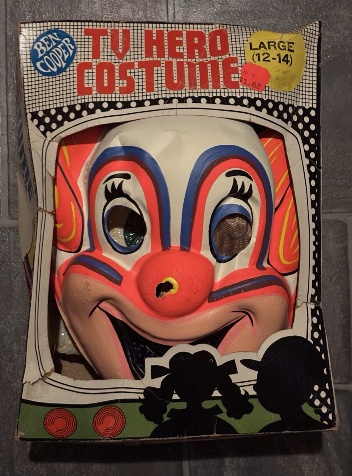Vintage 1966 Ben Cooper TV Hero Bozo The Clown Halloween Costume, Mask, Box Vintage 1966 Ben Cooper TV Hero Bozo The Clown Halloween Costume, Mask, Box