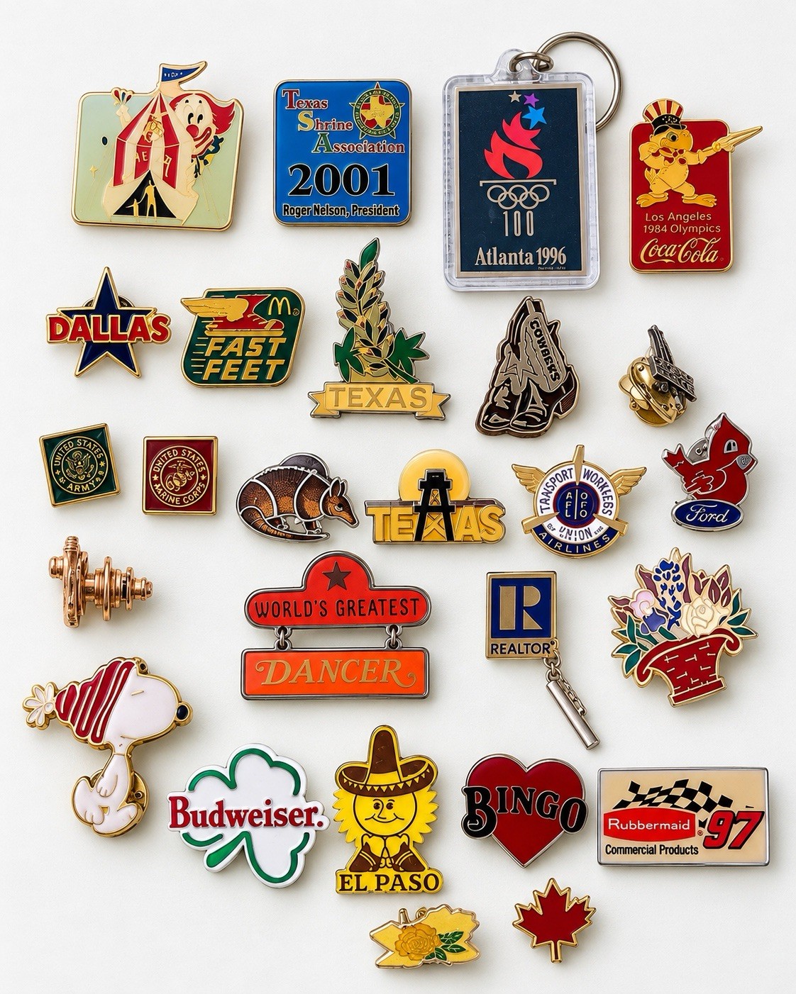 Vtg Estate Pin Lot 25pc Texas Dallas Olympics McDonalds Snoopy Military Enamel Vtg Estate Pin Lot 25pc Texas Dallas Olympics McDonalds Snoopy Military Enamel