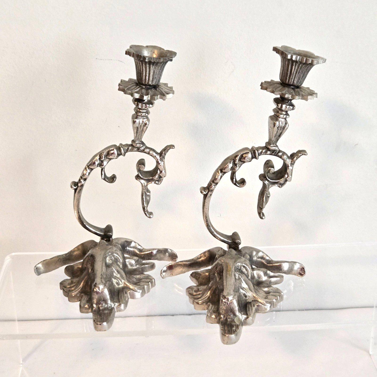 VTG Ornate Victorian Gothic Candlestick Holders Heavy Metal Pewter Goat-Ram RARE VTG Ornate Victorian Gothic Candlestick Holders Heavy Metal Pewter Goat-Ram RARE
