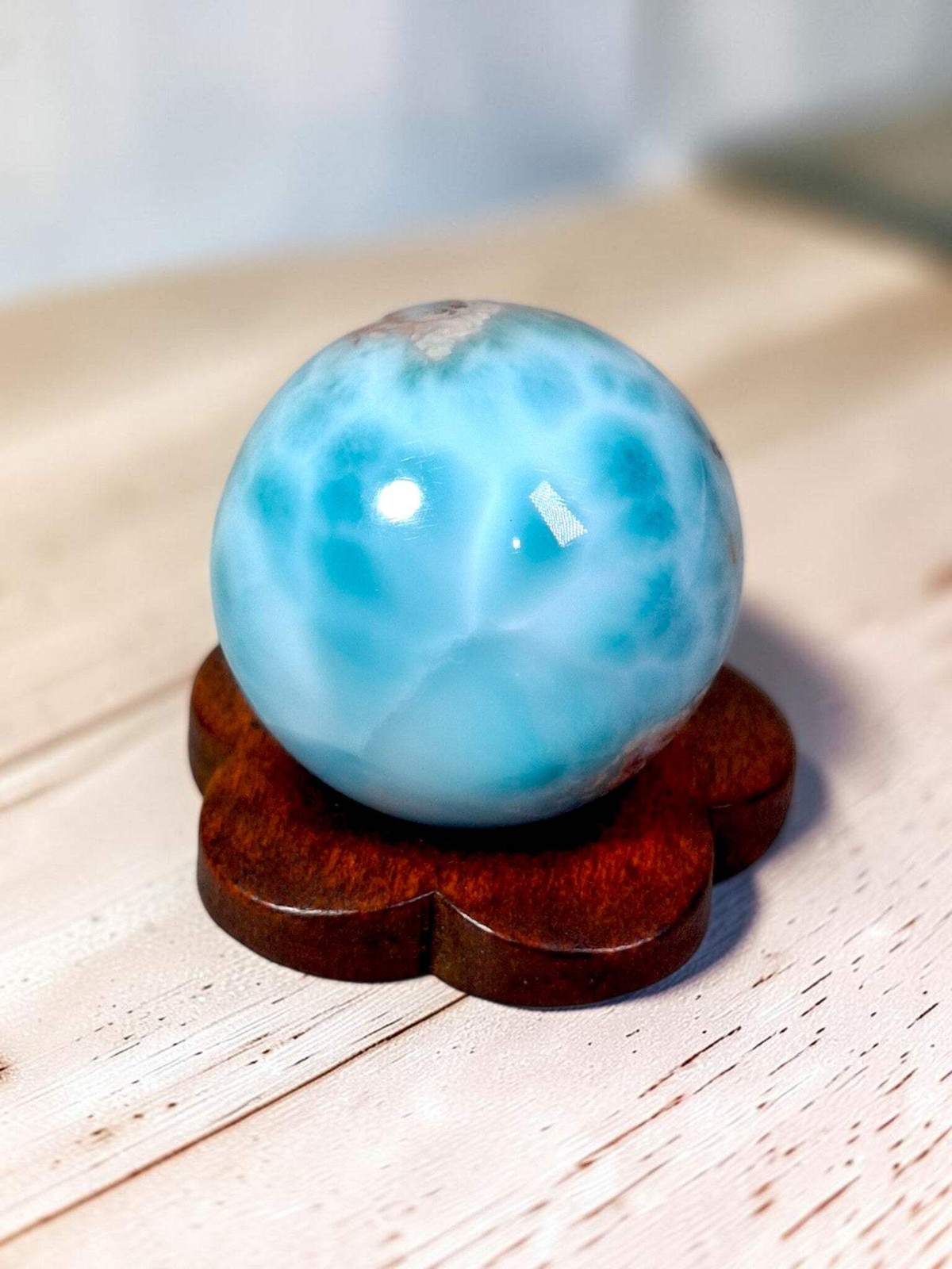 22 mm Larimar Polished Sphere Ball Dominican Blue Crystal Healing Display 22 mm Larimar Polished Sphere Ball Dominican Blue Crystal Healing Display