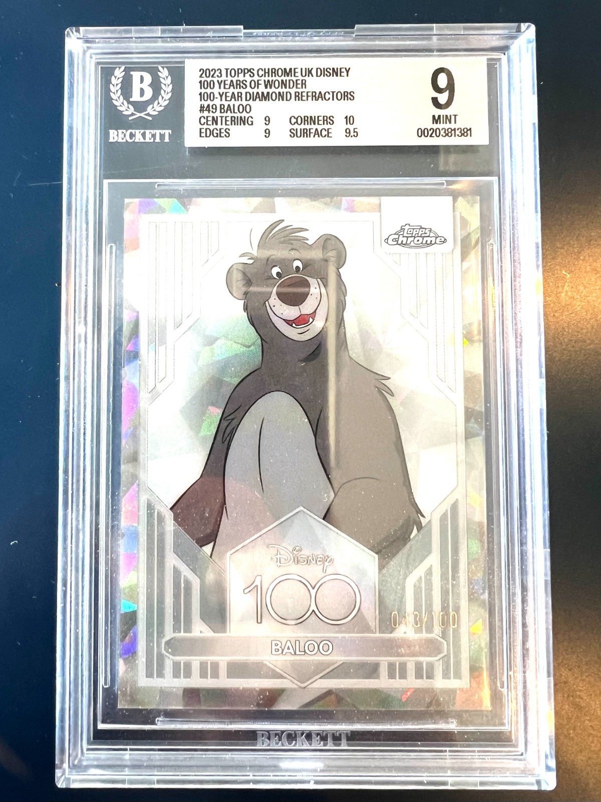 2023 Topps Disney 100 year of Wonder Baloo 100 Yr Diamond Refractor# /100 BGS 9 2023 Topps Disney 100 year of Wonder Baloo 100 Yr Diamond Refractor# /100 BGS 9