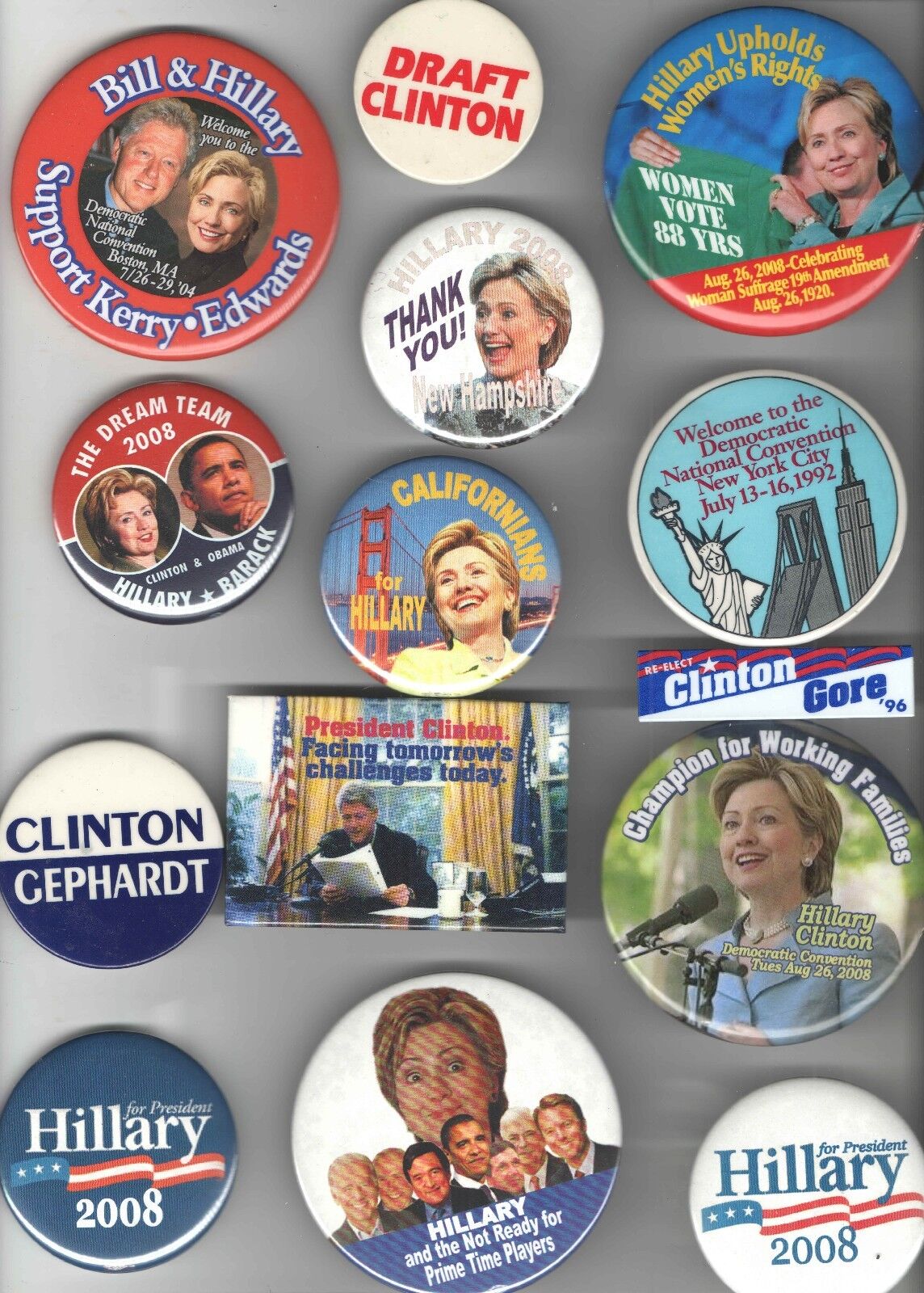 1990s - 2008 HILLARY  Bill Clinton 14 dif pin EARLIER Campaign pinback button #5