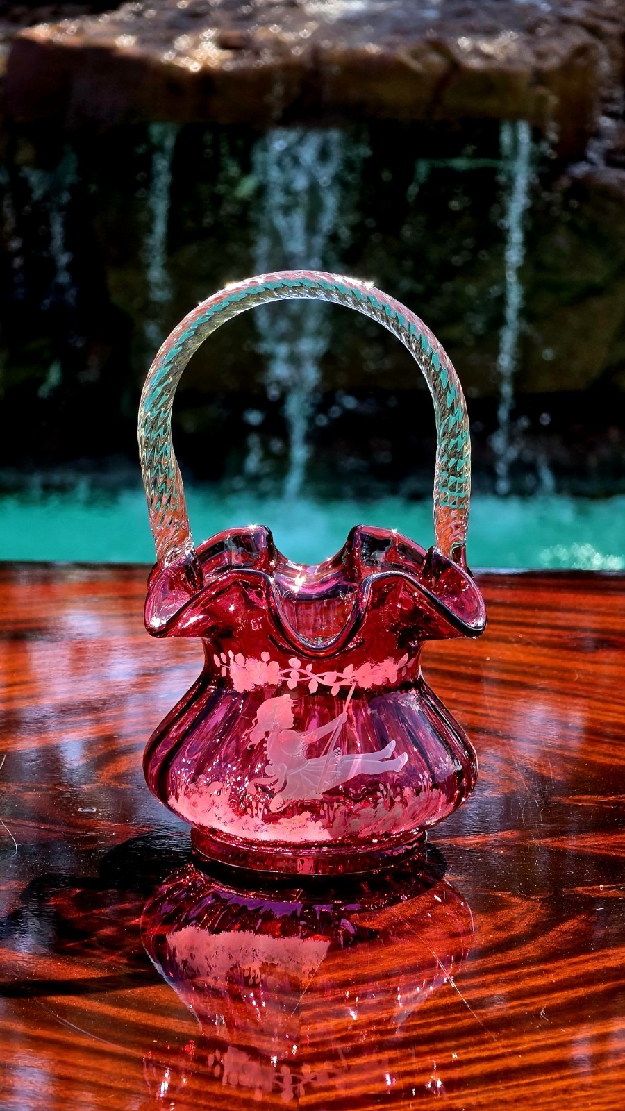 Vintage Fenton Cranberry Mary Gregory Glass Basket Limited Edition 194/1500 Sign Vintage Fenton Cranberry Mary Gregory Glass Basket Limited Edition 194/1500 Sign