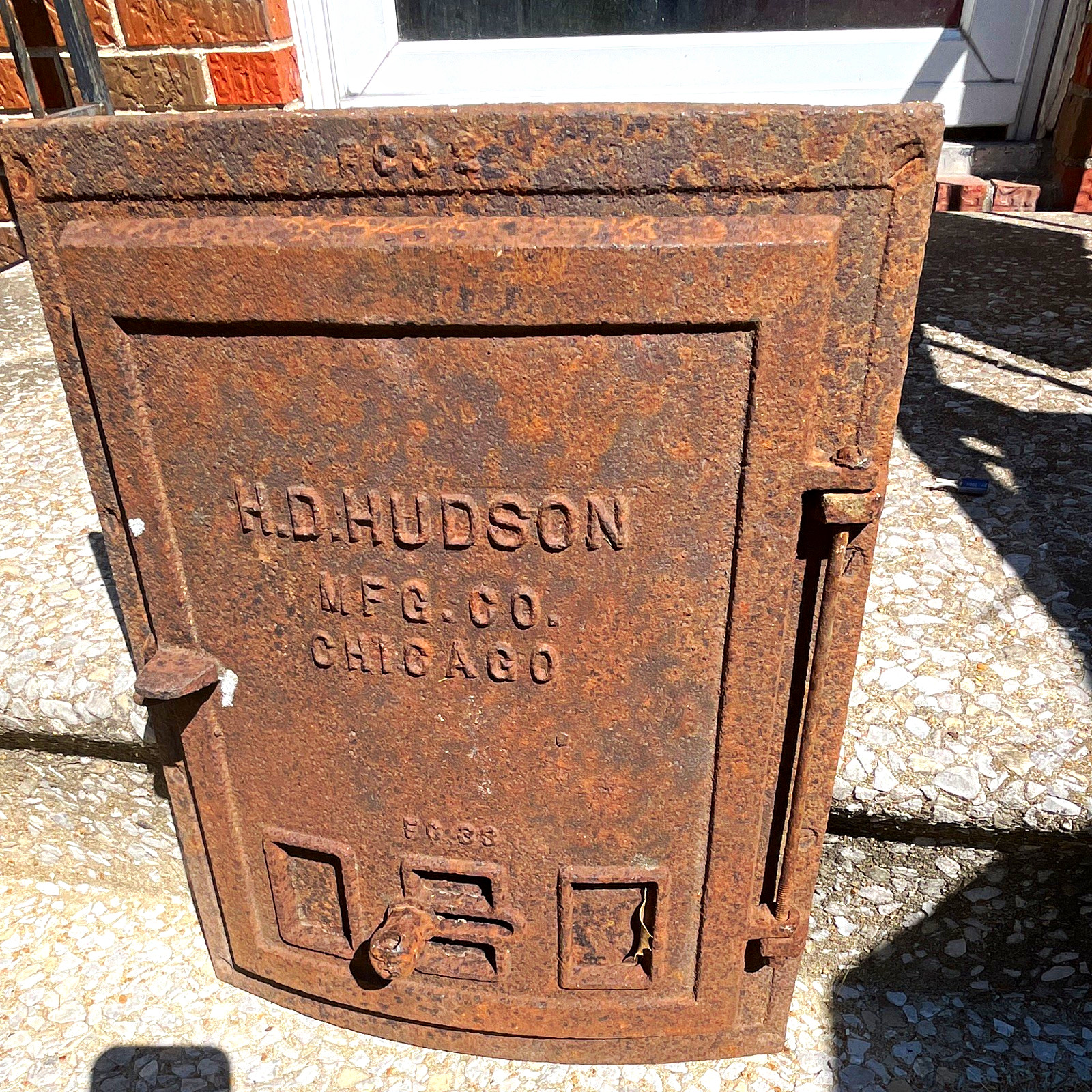 H.D. Hudson Mfg Co Chicago Cast Iron Furnace Door Antique Fireplace Cover H.D. Hudson Mfg Co Chicago Cast Iron Furnace Door Antique Fireplace Cover