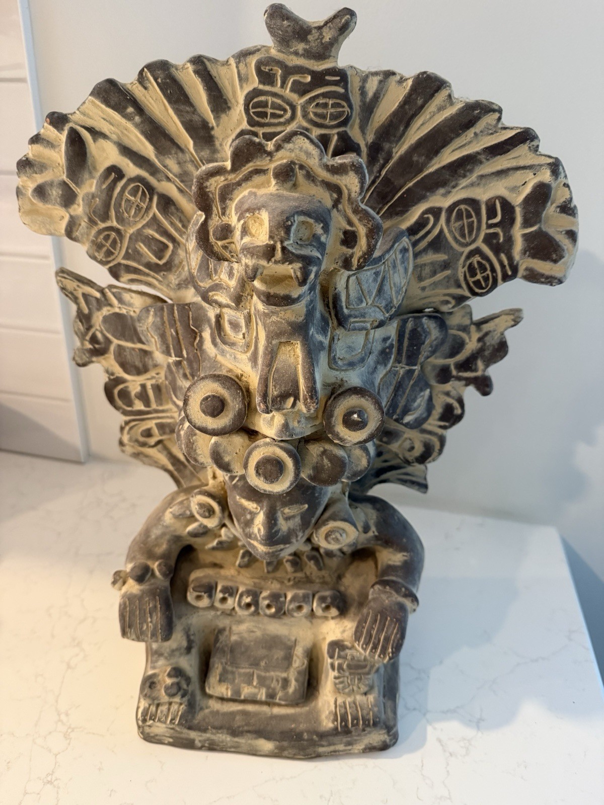 Vintage 17” Mesoamerican Mayan Aztec Style Pottery Deity Sculpture Folk Art Vintage 17” Mesoamerican Mayan Aztec Style Pottery Deity Sculpture Folk Art