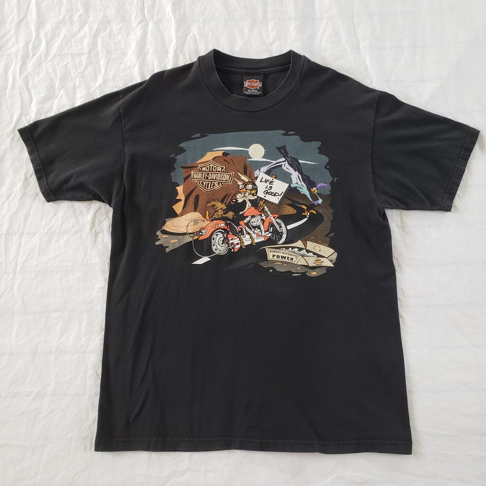 Harley Davidson Warner Bros. Men's Large T-Shirt Black Looney Tunes Vintage Y2k Harley Davidson Warner Bros. Men's Large T-Shirt Black Looney Tunes Vintage Y2k