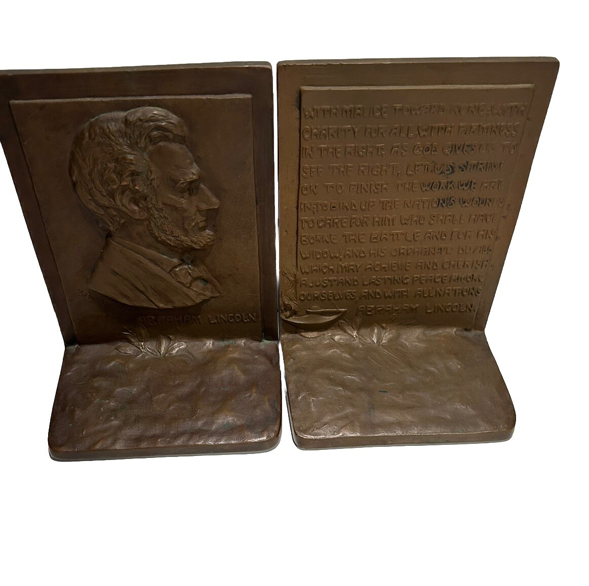 ABRAHAM LINCOLN Antique Bronze Bookends Griffoul Newark NJ Circa 1915 ABRAHAM LINCOLN Antique Bronze Bookends Griffoul Newark NJ Circa 1915