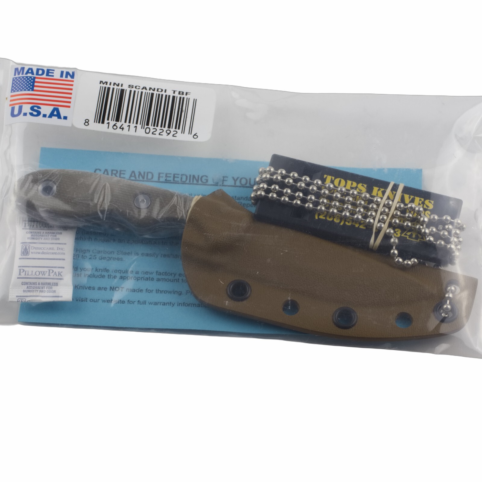 TOPS Mini Scandi Fixed Blade Knife Rockies Tan Canvas Micarta Handle Full Tang