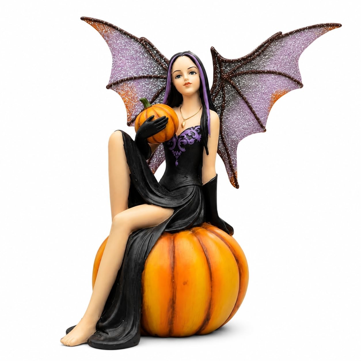 Comfy Hour Fairyland Collection 6� Dark Fairy Witch Holding and Sits on Pumpkin