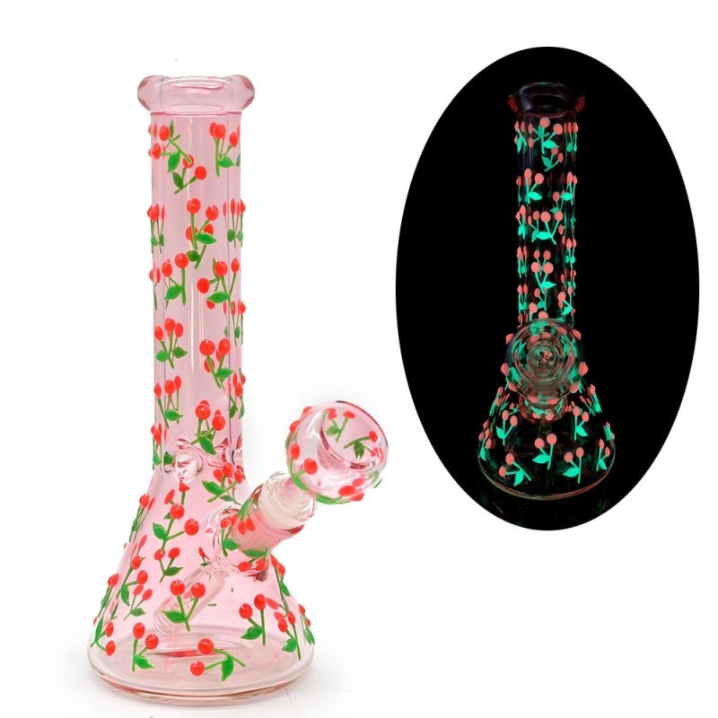Pink 10" Glass Bong Cherry Glow in the Dark CUTE Smoking Beaker Water Pipe USA Pink 10" Glass Bong Cherry Glow in the Dark CUTE Smoking Beaker Water Pipe USA