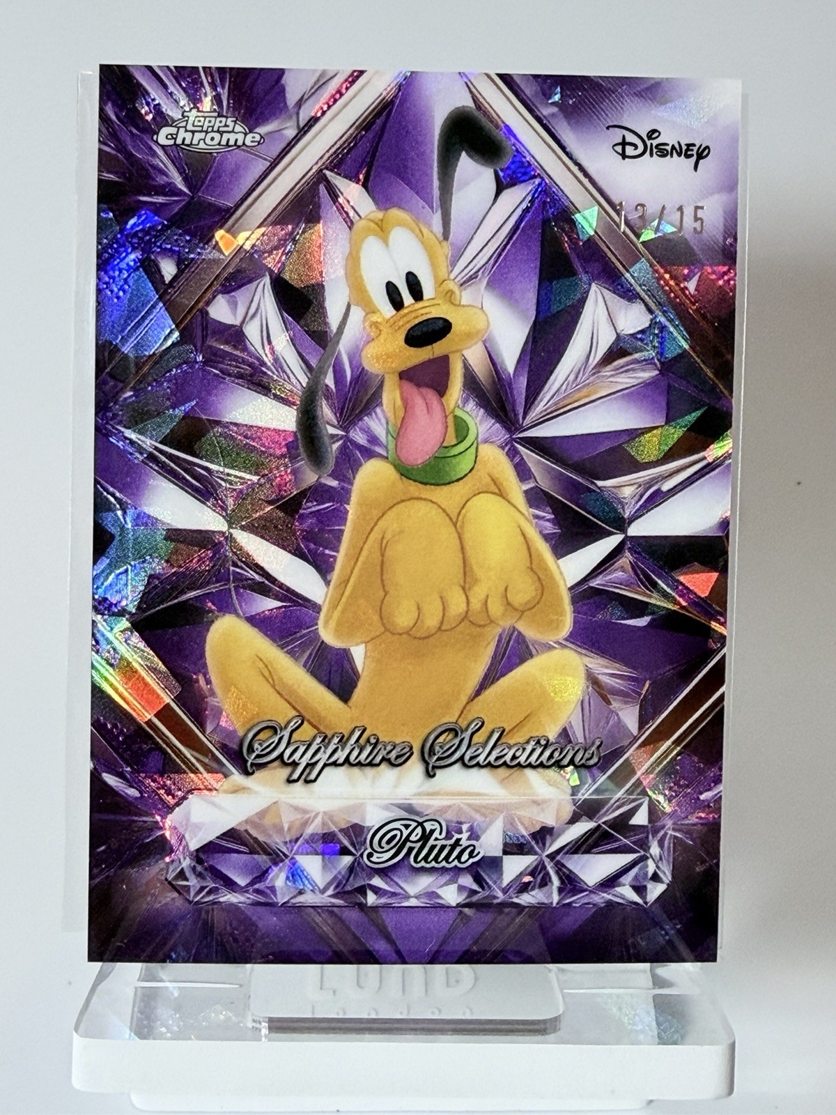 2025 Topps Chrome Disney Sapphire Pluto Purple Sapphire 13/15