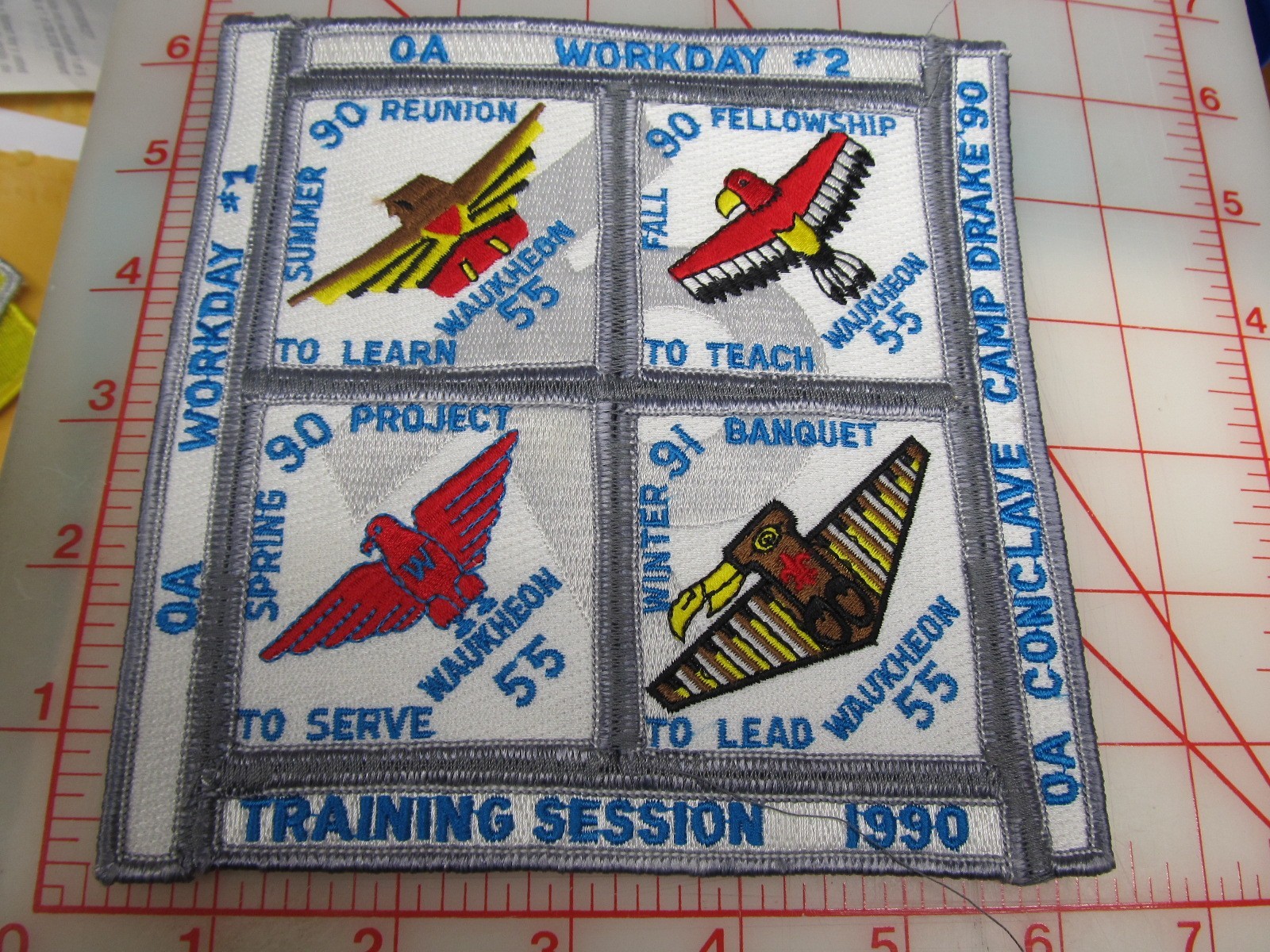 OA Lodge 55 WAUKHEON collect eX1990 1 - 8 all 8 pieces sewn together patch (b40)