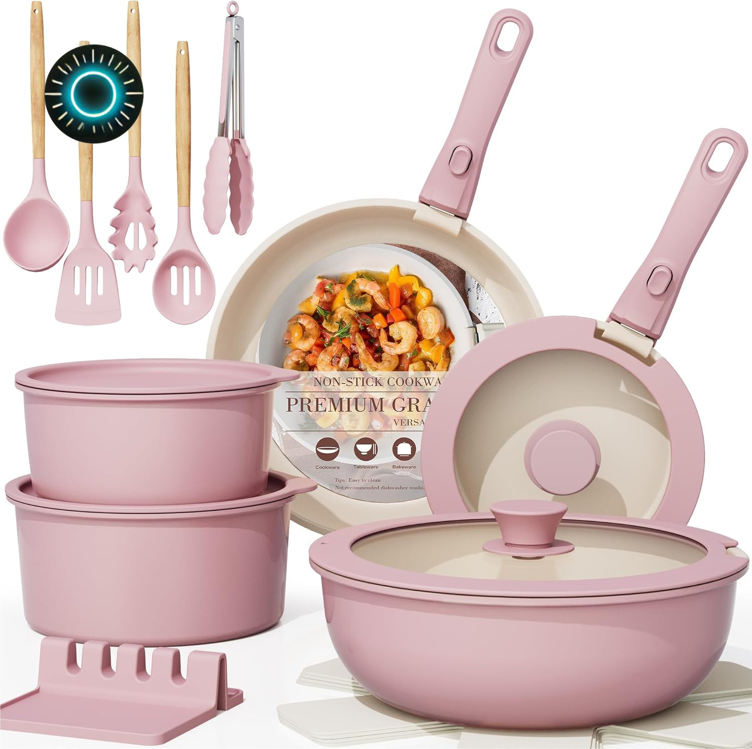 21 Pcs Pots and Pans Set Non Stick Ceramic Cookware Set Detachable Handle RV... 21 Pcs Pots and Pans Set Non Stick Ceramic Cookware Set Detachable Handle RV...