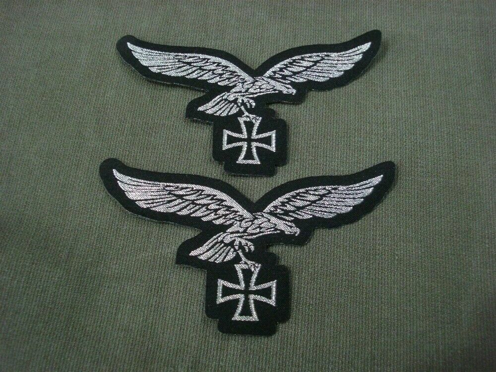 2 pc WW2 German Flying Eagle Patch with Cross Embroidered Badge 2 pc WW2 German Flying Eagle Patch with Cross Embroidered Badge