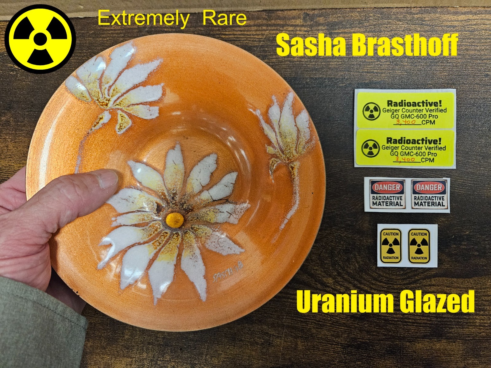 Extremely Rare Sasha Brasthoff Signed Uranium Glazed Bowl, 3400 CPM Extremely Rare Sasha Brasthoff Signed Uranium Glazed Bowl, 3400 CPM