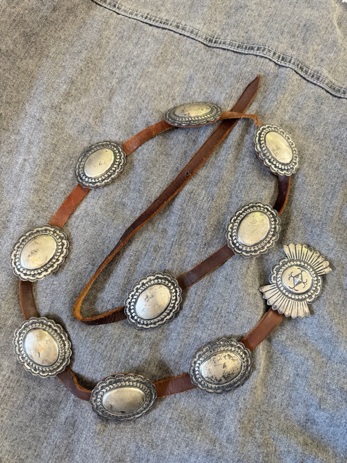 VTG James Reid Santa Fe 925 Sterling Silver Concho Belt Buckle Leather Native VTG James Reid Santa Fe 925 Sterling Silver Concho Belt Buckle Leather Native