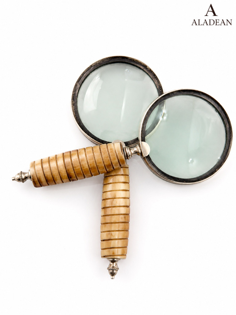 Aladean Set of 2 Antique Style Magnifying Glasses - Handcrafted Ribbed Wood Hand Aladean Set of 2 Antique Style Magnifying Glasses - Handcrafted Ribbed Wood Hand