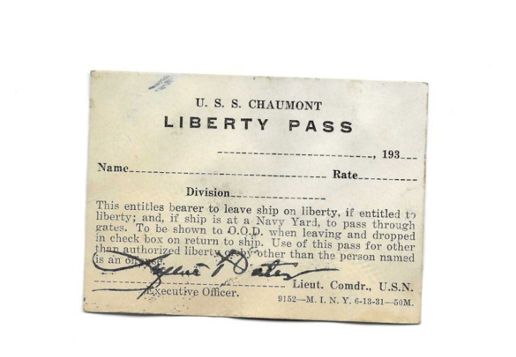 1930's U.S. Navy Liberty Pass USS Chaumont (AP-5)