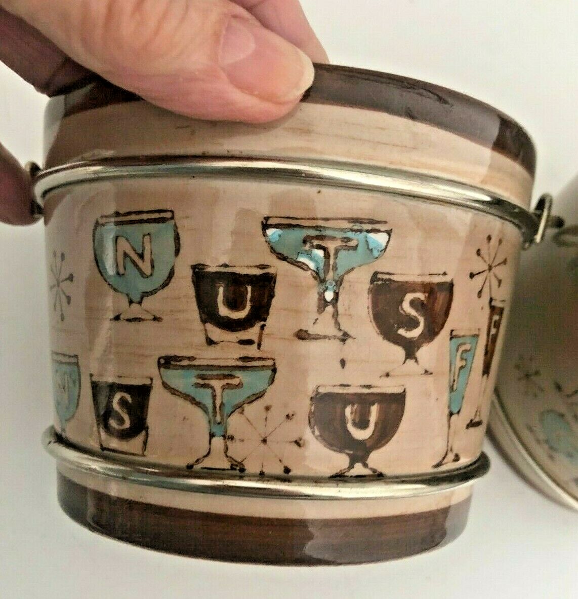 LOT of 2 MCM Vtg 5" RETRO BAR BOWLS Bucket Pail NUT POTATO CHIP F Roberts SNACK LOT of 2 MCM Vtg 5" RETRO BAR BOWLS Bucket Pail NUT POTATO CHIP F Roberts SNACK