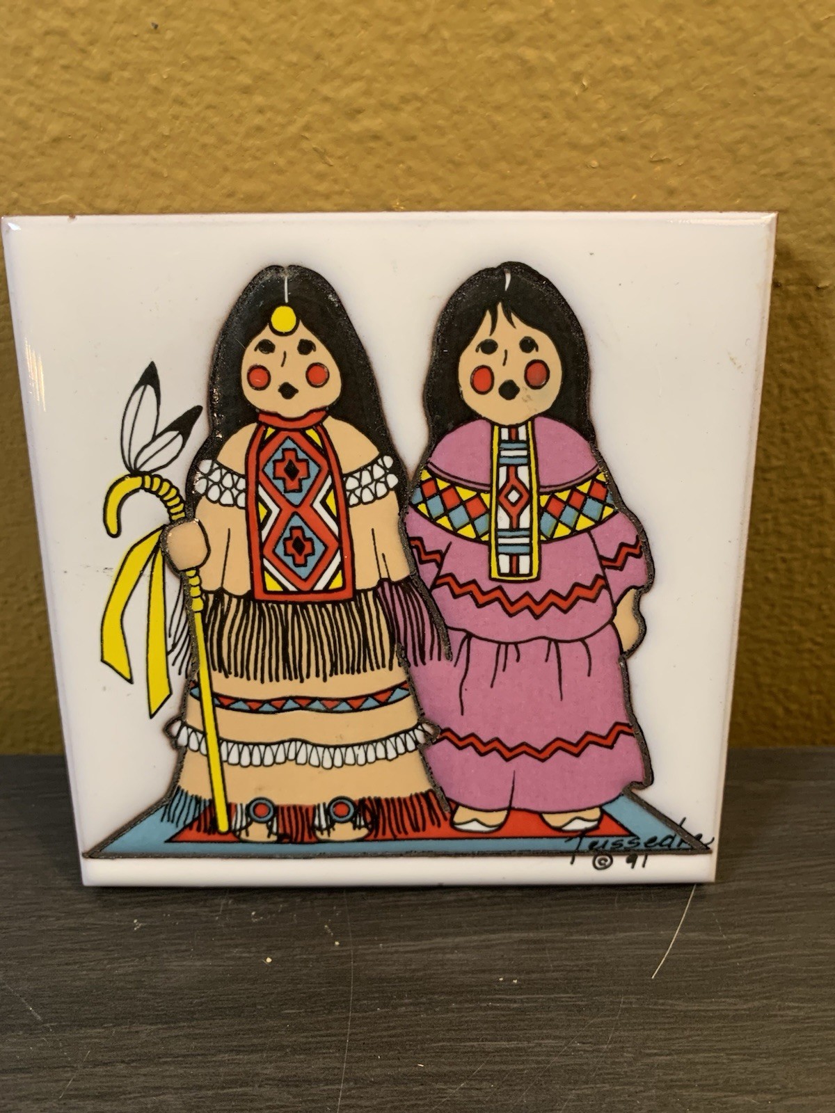 Native American Tile Cleo Teissedre Signed STORYTELLER Art South West 1991 Art Native American Tile Cleo Teissedre Signed STORYTELLER Art South West 1991 Art