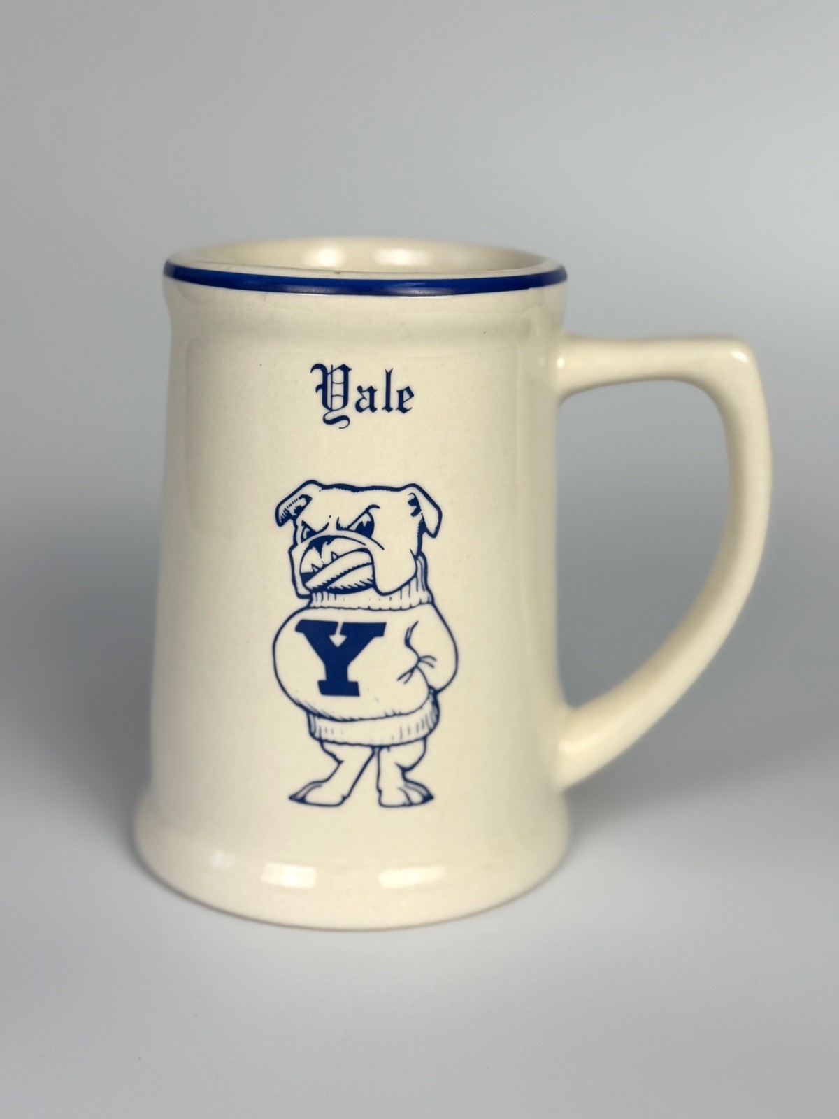 VTG Yale Bulldogs Ceramic Coffee Mug Tankard Stein Blue Cream Gothic Font Mascot VTG Yale Bulldogs Ceramic Coffee Mug Tankard Stein Blue Cream Gothic Font Mascot