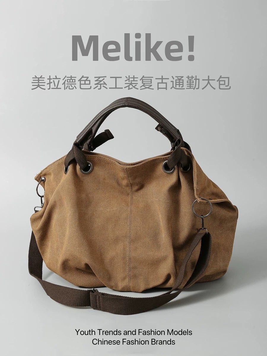 Retro Workwear Canvas Shoulder Bag - Large Commuter Tote