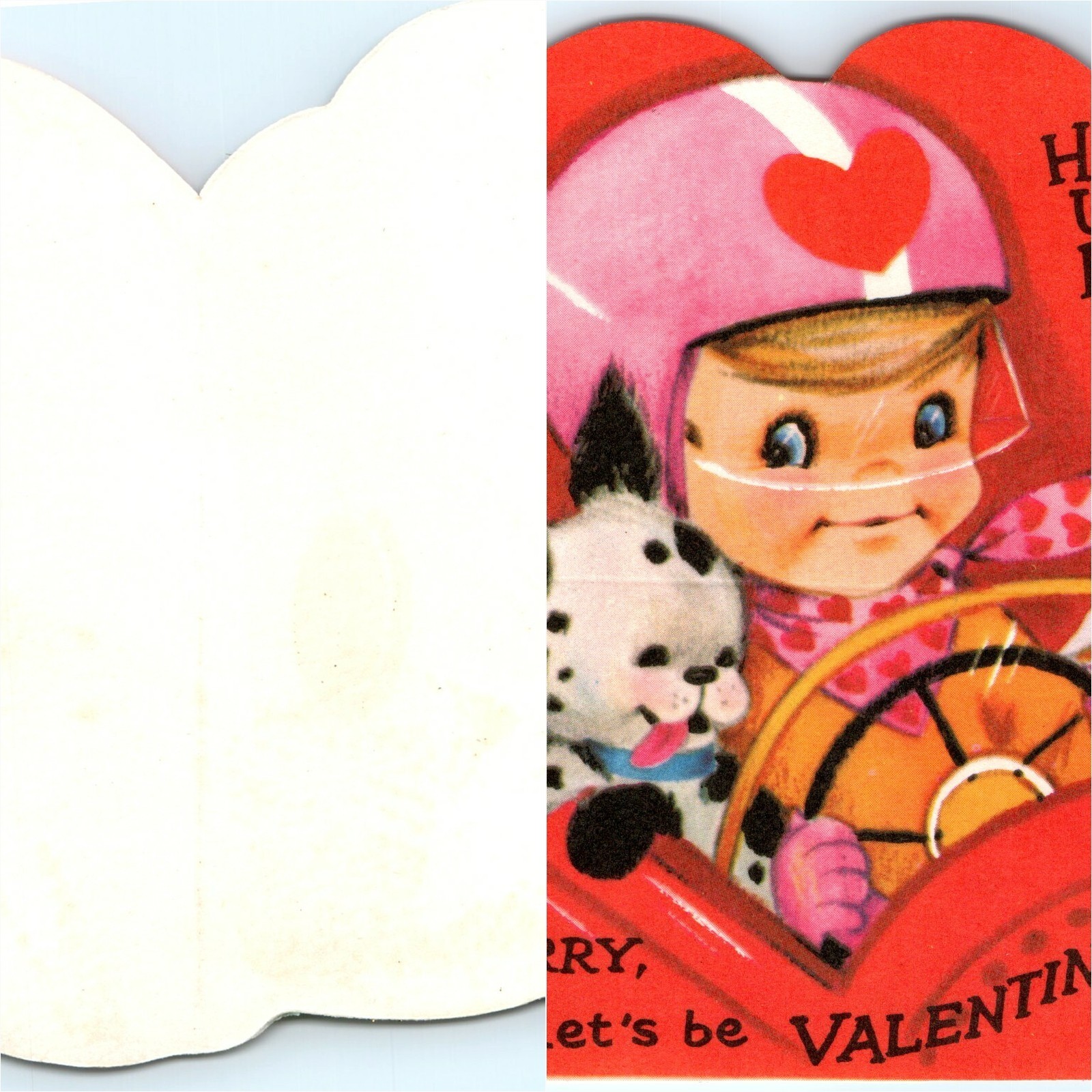 Vtg 1940s Valentines Day Cards LOT x2 Cute Puppies Dalmatian Girl Car Heart