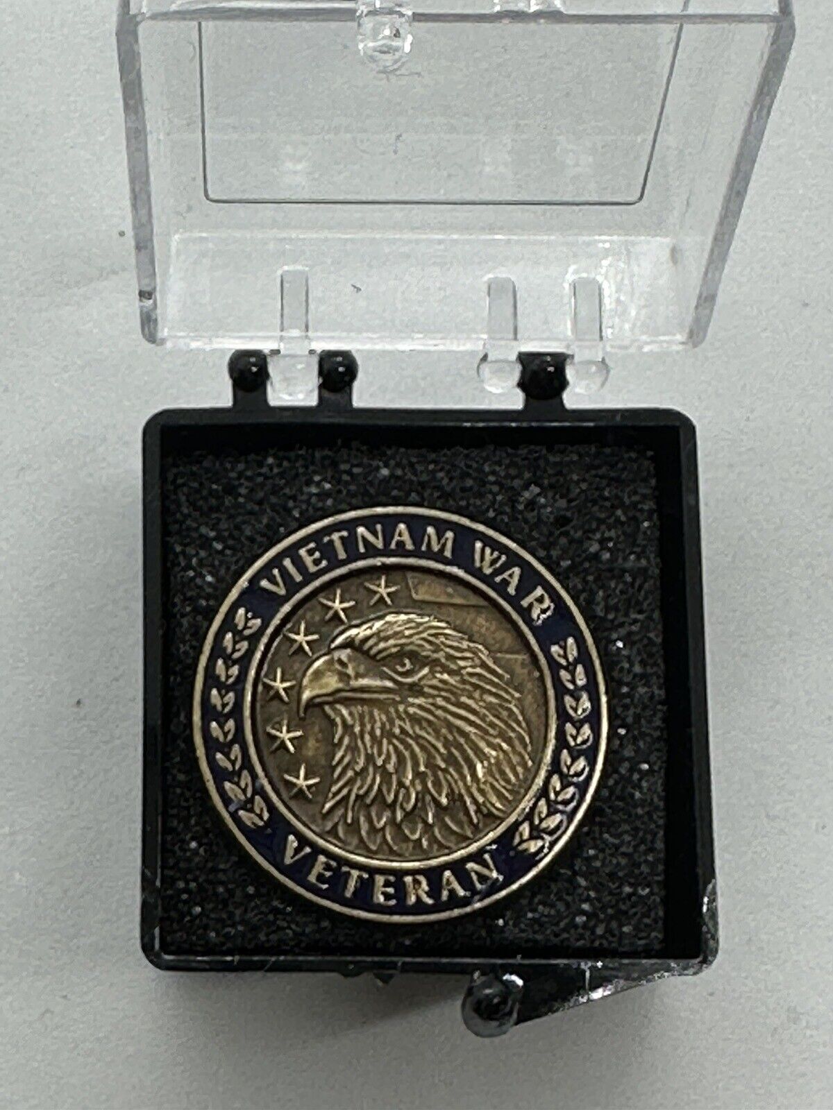 VIETNAM War Veteran Eagle Head Pin Commemoration Hat & Lapel in Case 7/8\