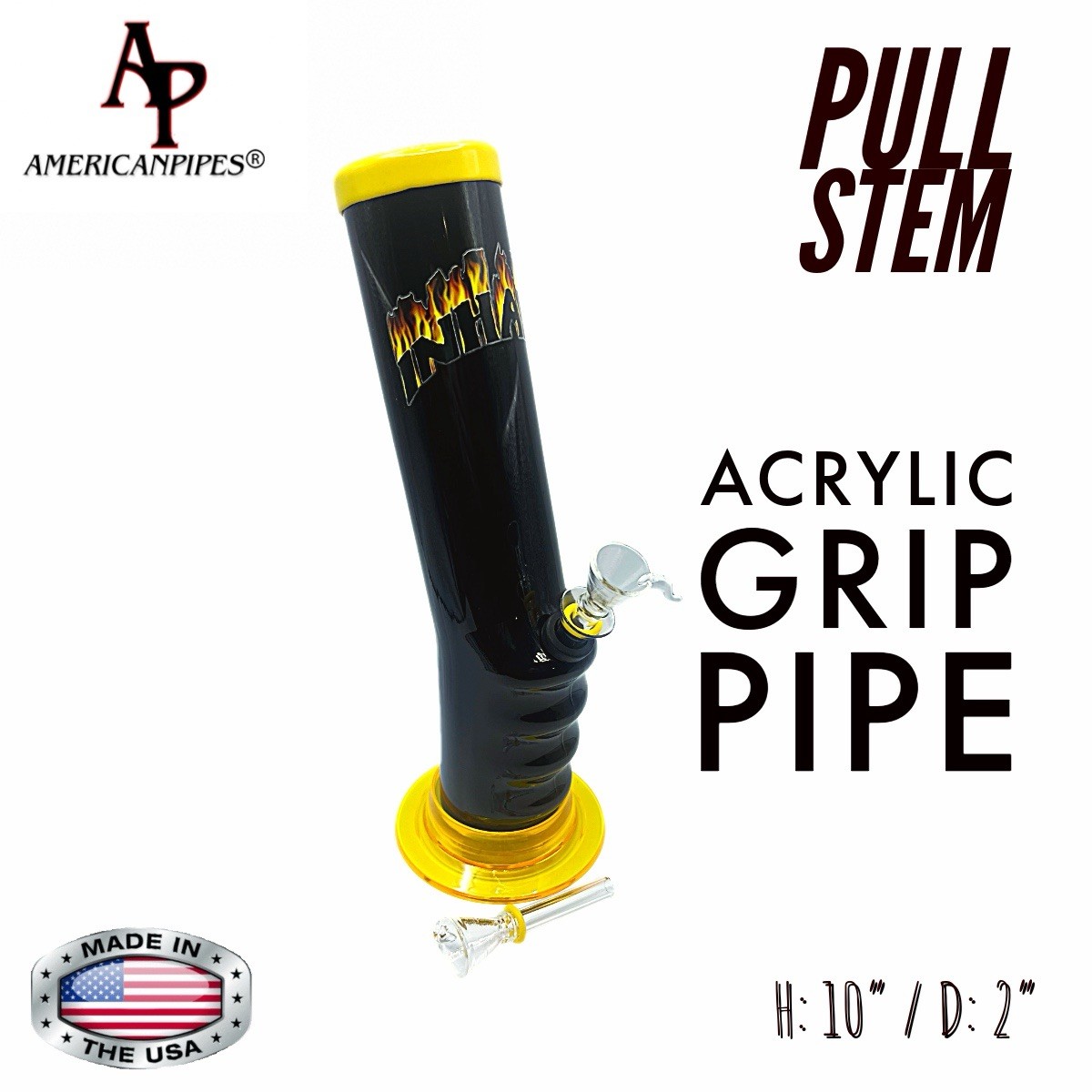 INHALE®️ 2X10" GRIP ACRYLIC  WATERPIPE WITH 2 GLASS PULL STEMSMADE IN THE USA
