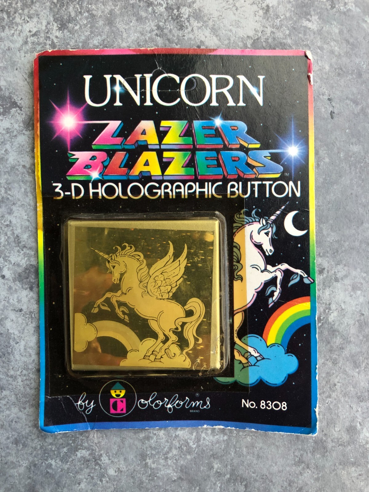 Vintage Unicorn Lazer Blazers 3-D Holographic Button 8308 Unpunched New Vintage Unicorn Lazer Blazers 3-D Holographic Button 8308 Unpunched New