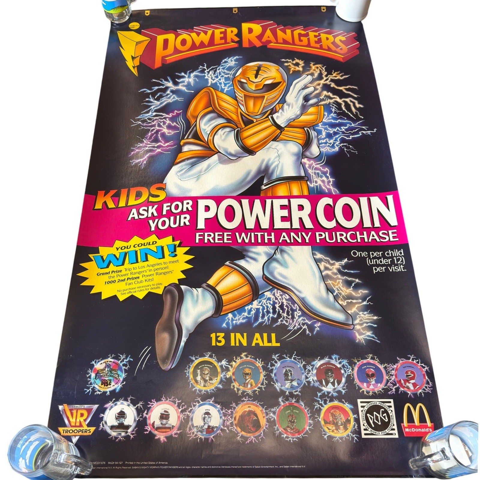 Vintage 1994 McDonalds Power Rangers VR Troopers POG Store Promo Poster 94-127 Vintage 1994 McDonalds Power Rangers VR Troopers POG Store Promo Poster 94-127