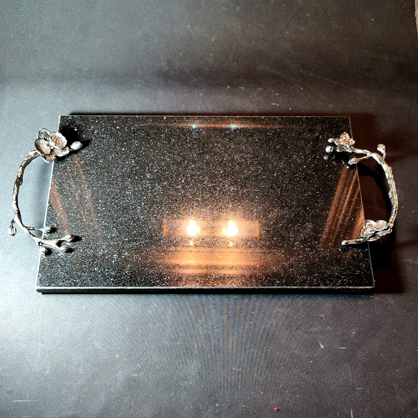 MICHAEL ARAM BLACK ORCHID LARGE MARBLE CHEESE BOARD, 18 1/2" x 10", INDIA MICHAEL ARAM BLACK ORCHID LARGE MARBLE CHEESE BOARD, 18 1/2" x 10", INDIA