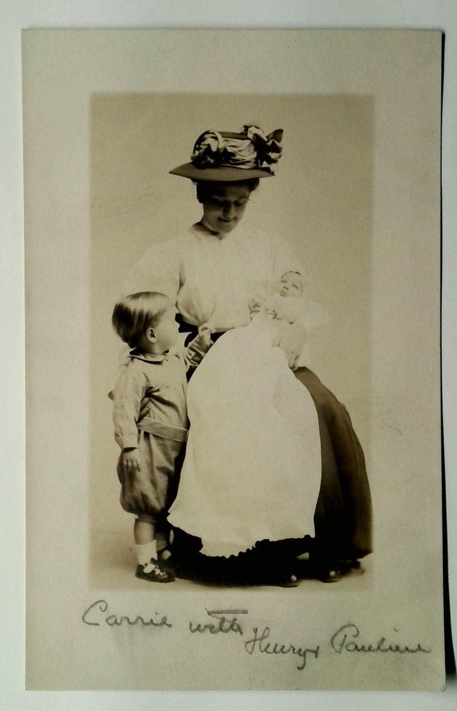 Vintage 1900s Real Photo Postcard Woman with Two Children RPPC