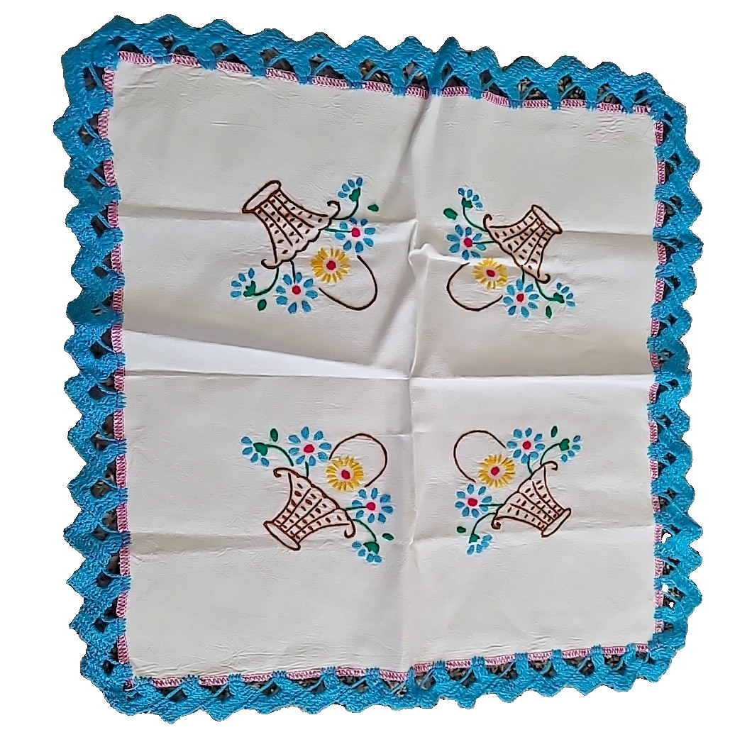 Vtg Handmade Embroidered Doily Table Topper Dresser Square 18" MCM Cottagecore Vtg Handmade Embroidered Doily Table Topper Dresser Square 18" MCM Cottagecore