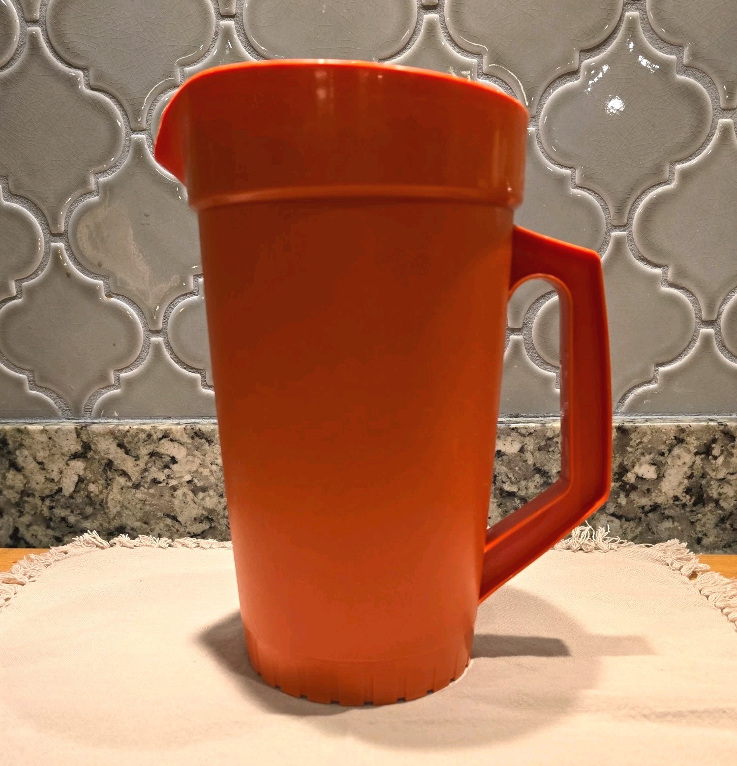 Vintage Tupperware 800-5 2 Qt Pitcher Red Orange w/Cream Push Button Lid 1970s