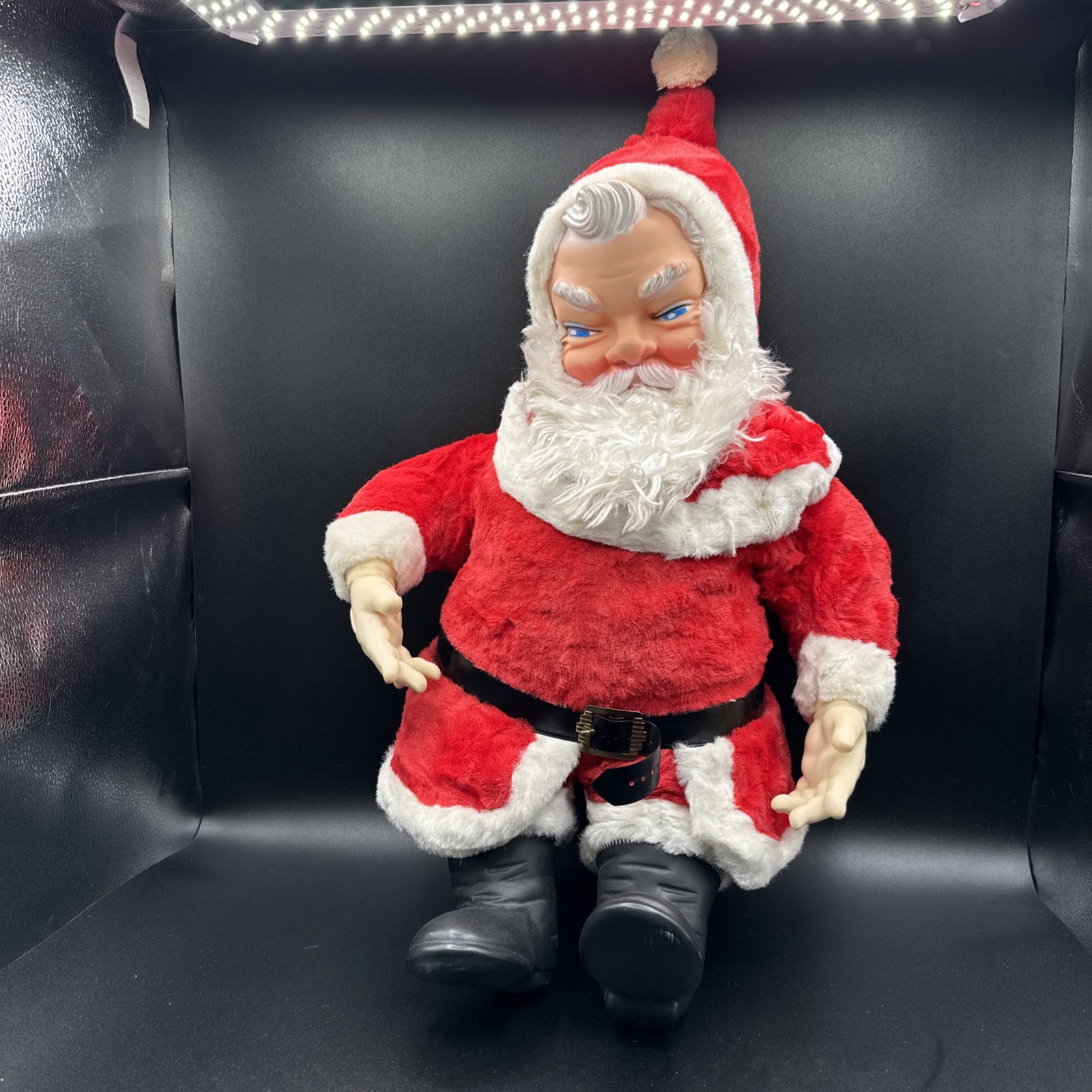 Vintage 22" Rubber Face Santa Claus Doll Plush Christmas Decor Blue Eyes MCM