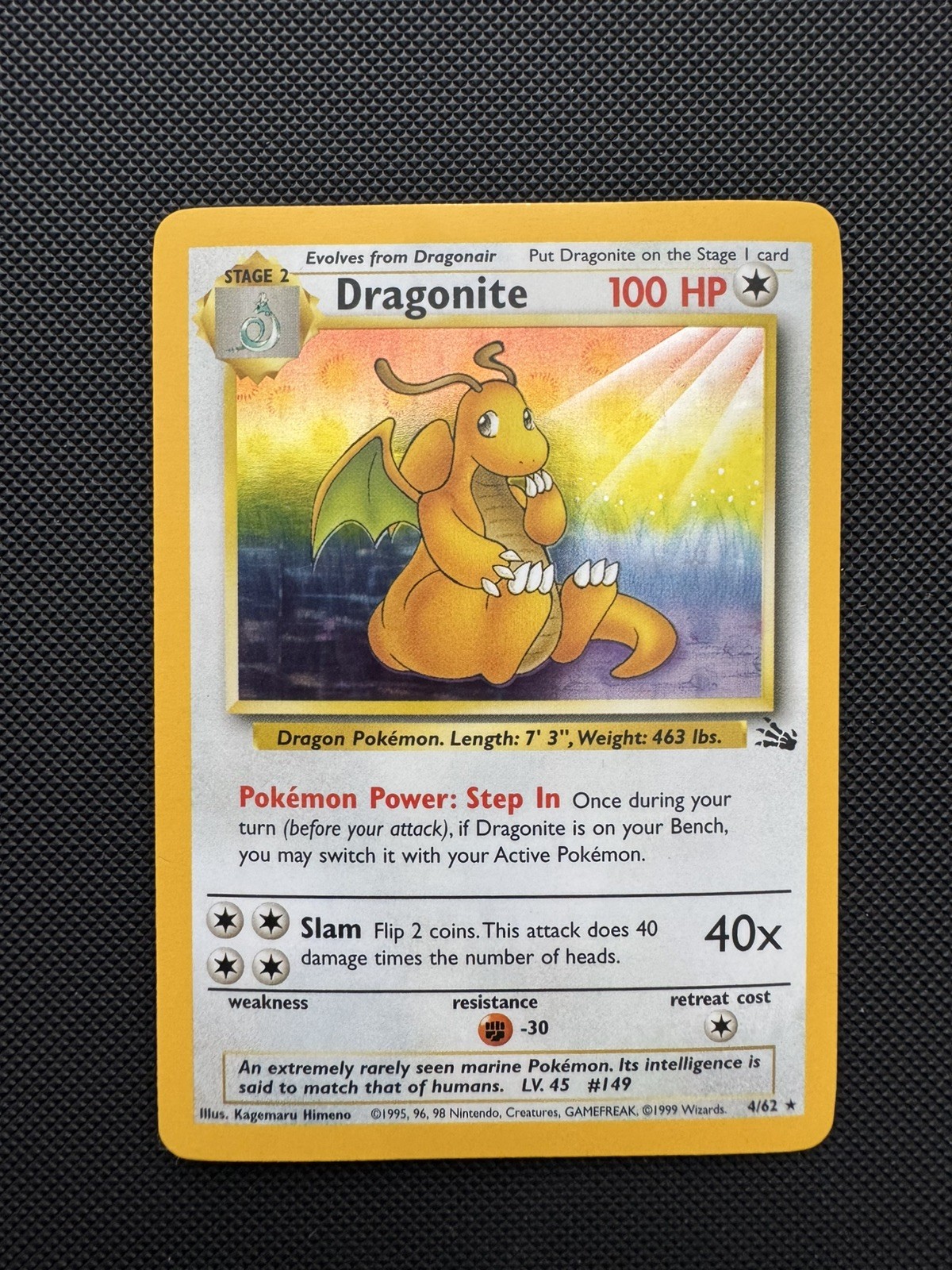 Pokémon TCG Fossil Dragonite 4/62 – Holo Rare – Vintage 1999 – LP/MP Pokémon TCG Fossil Dragonite 4/62 – Holo Rare – Vintage 1999 – LP/MP