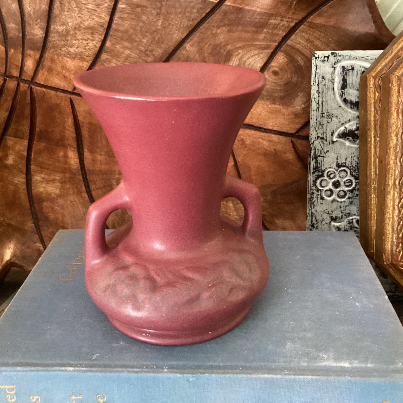 Antique Van Briggle Art Pottery Mulberry Vase Double Handle Marked Flowers